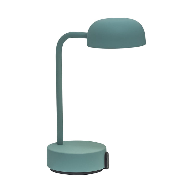Fokus Smoky Teal LED table lamp by Kooduu: sleek, rechargeable, dimmable lighting with 2700K warm glow, perfect for modern Canadian homes.