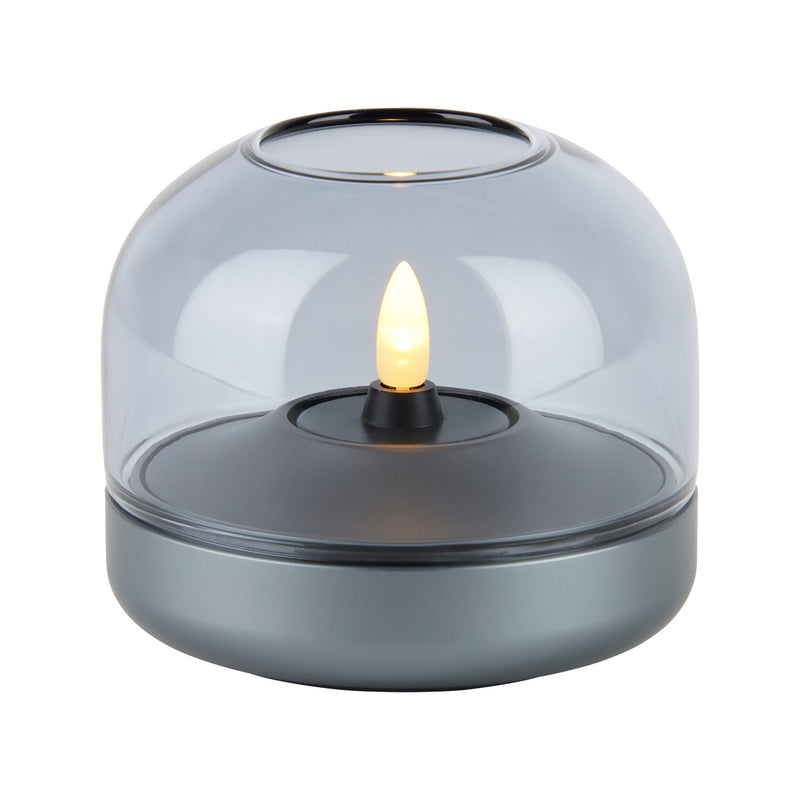 Kooduu Glow 08 candle holder in Moody Blue: elegant Danish design with rechargeable LED candle for 100+ hours of safe ambiance.