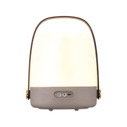 Lite-up LED lamp in Earth: portable Danish design with dimmable warm light, rechargeable battery, and a chic wooden handle.