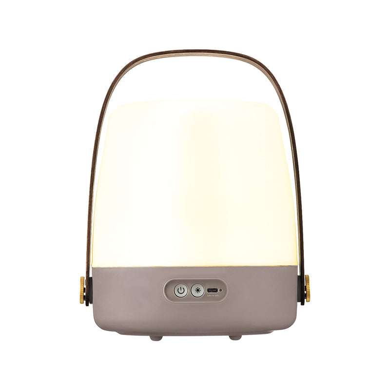 Lite-up LED lamp in Earth: portable Danish design with dimmable warm light, rechargeable battery, and a chic wooden handle.