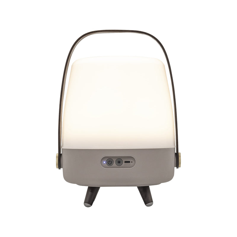 Kooduu Lite-up Play Mini in Earth: compact Bluetooth speaker lamp with JBL sound, warm LED light, and elegant wooden handle.