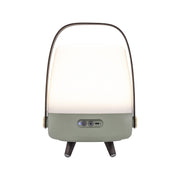 Kooduu Lite-up Play Mini in Petoleum: compact Bluetooth speaker lamp with JBL sound, warm LED light, and elegant wooden handle.