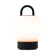 Loome Moss LED lamp: portable and rechargeable design with 2700K warm light, steel construction, and PPAS glass diffuser.