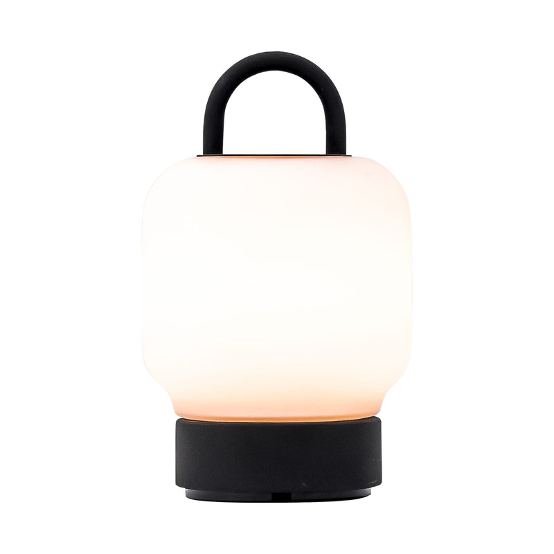 Loome Moss LED lamp: portable and rechargeable design with 2700K warm light, steel construction, and PPAS glass diffuser.