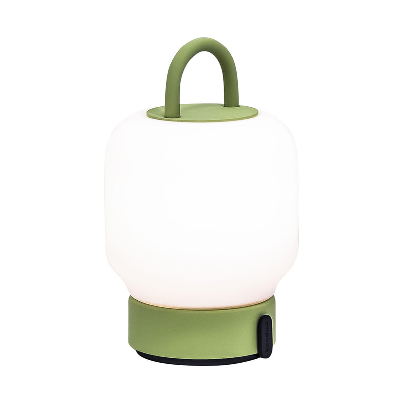 Kooduu Loome in Moss: portable LED table lamp with dimmable warm light, 40-hour battery, and elegant lantern-style design.