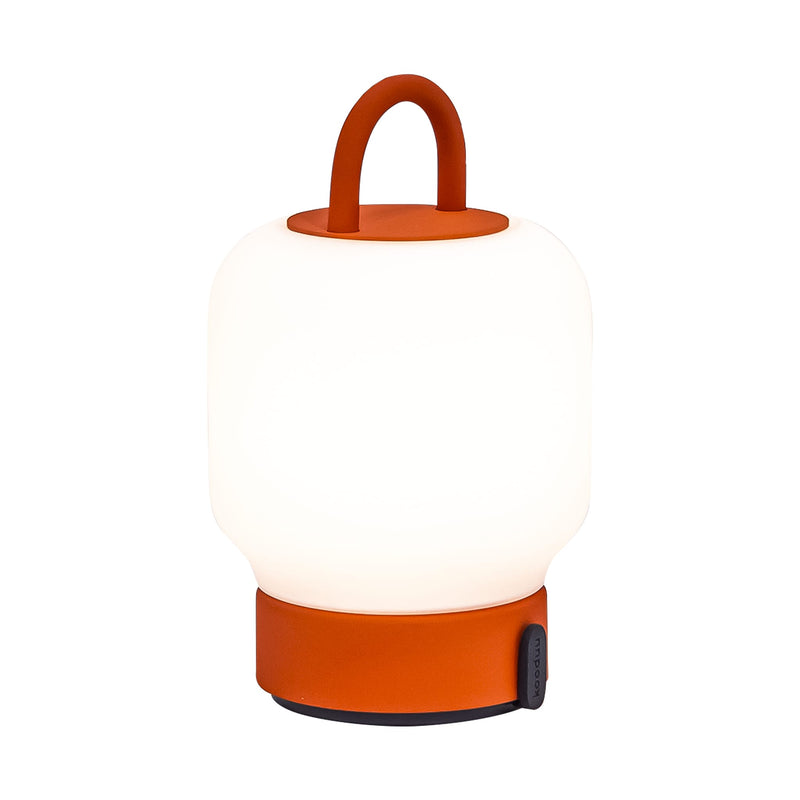 Kooduu Loome in Orange: portable LED table lamp with dimmable warm light, 40-hour battery, and elegant lantern-style design.