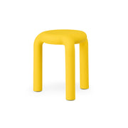 Yellow Piccolo stool by TOOU Design, minimalist polypropylene stool and side table, lightweight and stackable, ideal for indoor and outdoor use.