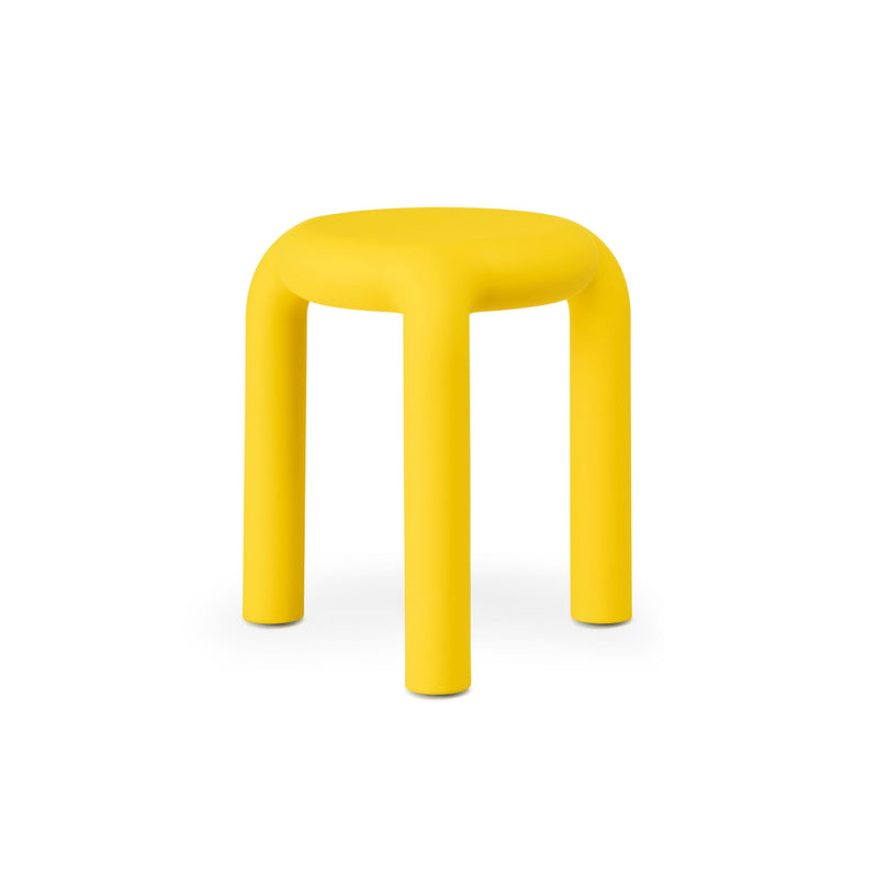 Space-saving Piccolo stool and side table, hollowed-out for a light, airy feel, ideal for various applications indoors and outdoors.