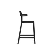 Yard counter stool with arms by TOOU Design in black, blending retro-inspired aesthetics with contemporary comfort and functionality.
