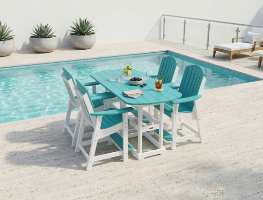 Krahn Canadian recycled plastic Turquoise table and chairs by a poolside