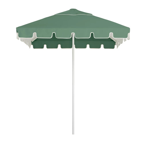 2m square sage/white Caspar Patio Umbrella with keyhole valance, UPF50+ protection, and durable marine-grade materials for outdoor elegance.