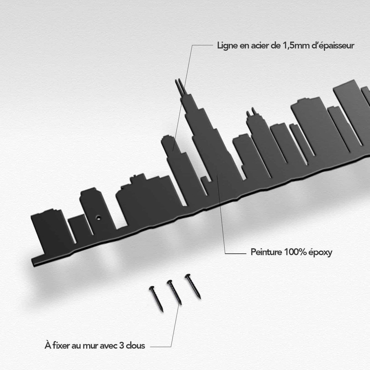 Celebrate Chicago&#39;s rich history with this skyline art featuring Willis Tower and a perspective from Lake Michigan.