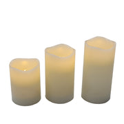A harmonious candle set combining scale, texture, and warm LED light, controlled by remote and timer.