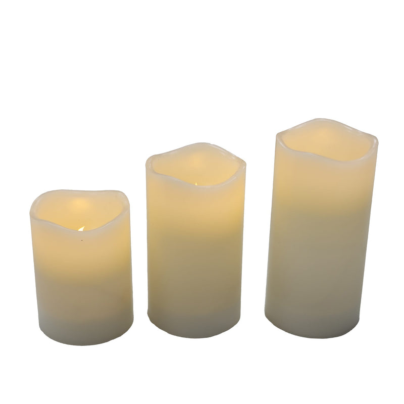 A harmonious candle set combining scale, texture, and warm LED light, controlled by remote and timer.