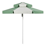 Basil Bangs Double Caspar Umbrella with a sleek all-white finish, UPF50+ sun protection, and robust construction for outdoor spaces.