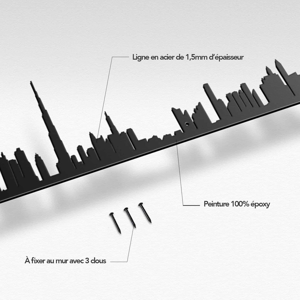 Elegant Dubai Line silhouette highlights the city’s modernity and innovation with its iconic architectural marvels.
