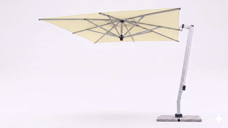 FIM C09 offset patio umbrella in Canada with Sunbrella Canvas Canvas with Silver Frame