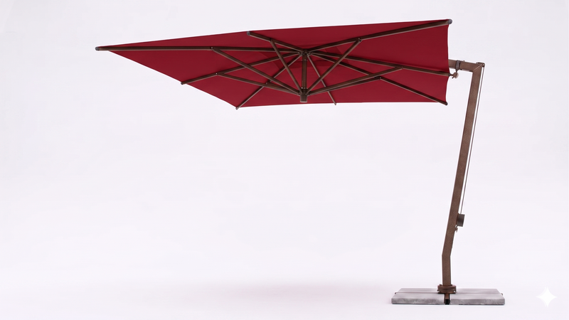 FIM C09 Umbrella in Sunbrella Jockey Red with Peppercorn Brown Frame