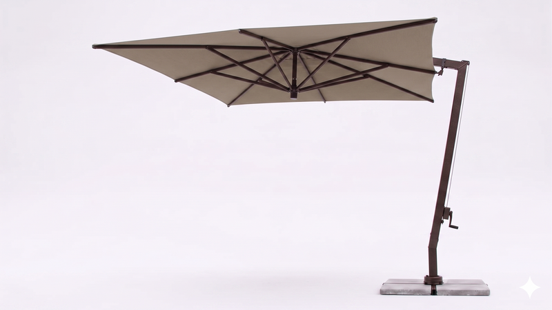 FIM C09 Umbrella in Sunbrella Canvas Taupe with Peppercorn Brown Frame