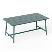 Fred’s Medium Table in dark sage is a modern aluminum outdoor table for shared meals.