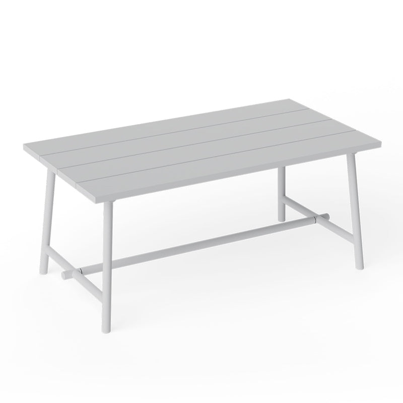Fred’s Medium Table in light grey is a modern aluminum outdoor table for shared meals.