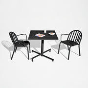 A modern aluminum bistro table perfect for balconies and patios.