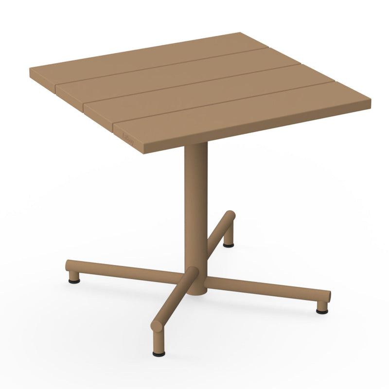 Fred’s Square Bistreau in mochaccino is a compact outdoor table designed for small spaces.
