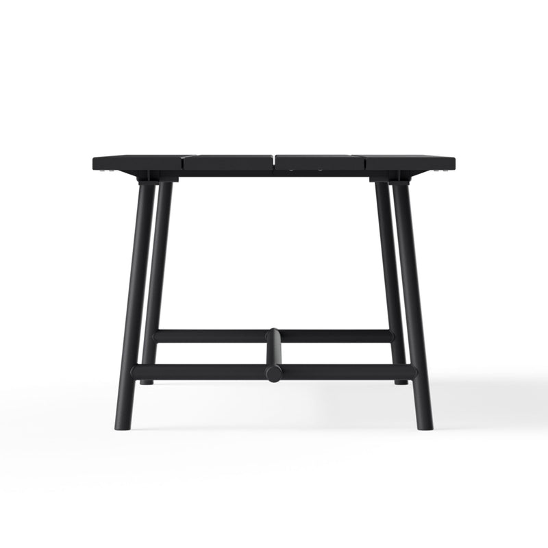 Side view of Fred’s Table, showing its 2.20-meter length and foldable legs for easy storage.