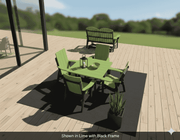 Krahn outdoor modern dining table set on a wooden deck with a black rug.
