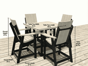 Krahn Outdoor bistro set with table and chairs on a wooden deck, showing dimensions.