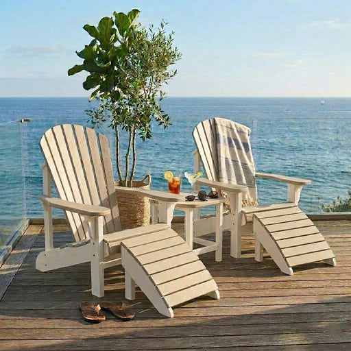 Two Krahn Adirondack Chairs on a deck overlooking the ocean