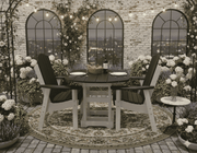 Krahn outdoor dining table and chairs in an outdoor bistro garden setting