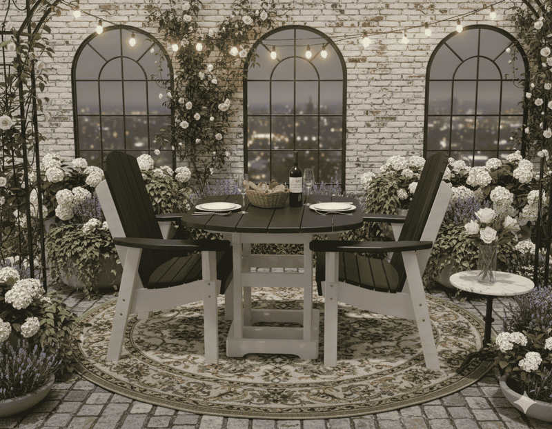 Krahn outdoor dining table and chairs in an outdoor bistro garden setting