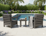 Recycled Poly End Table between two Deep Seat Armchairs beside a inground pool