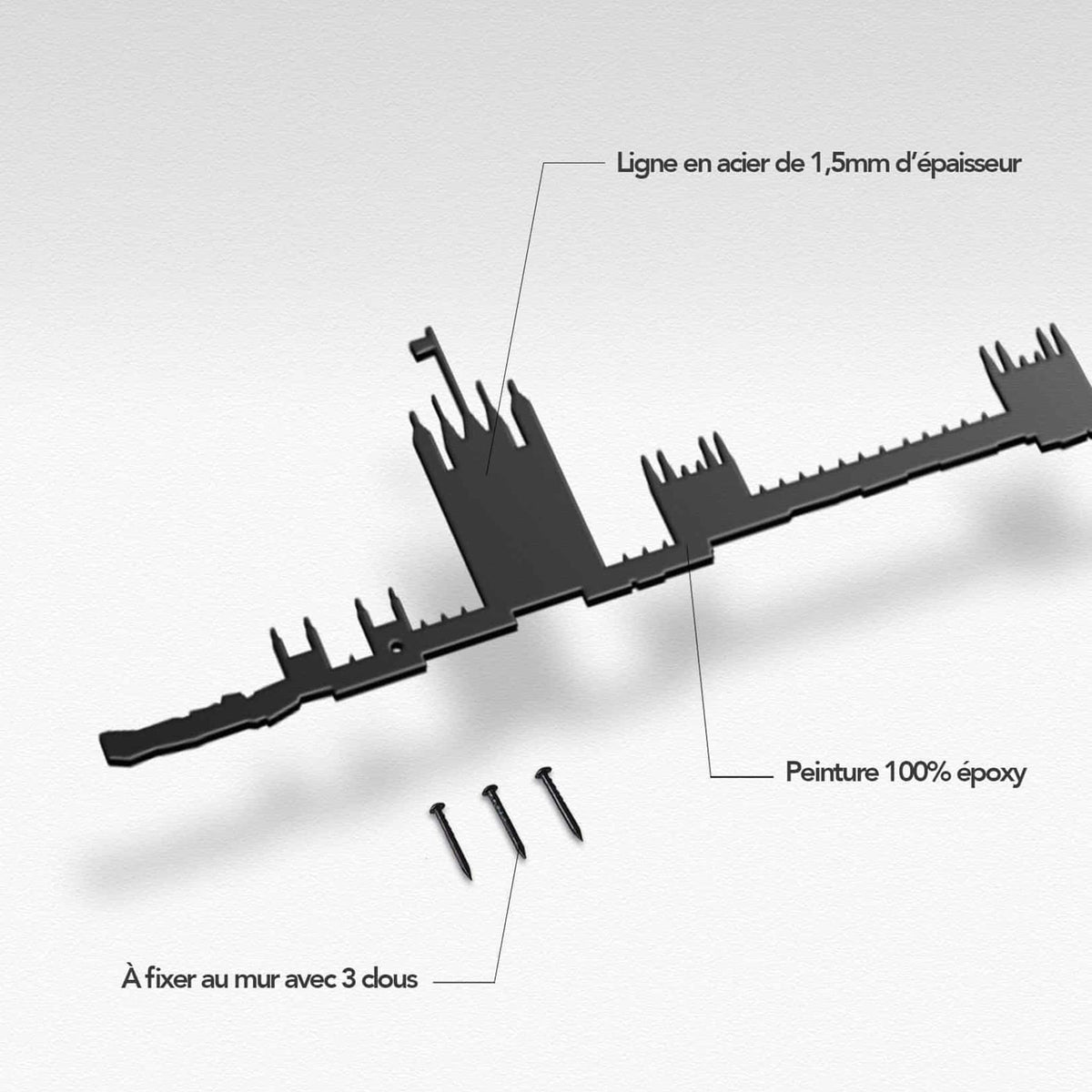 Stylish black London Line art celebrates the city&#39;s history with a 50 cm design featuring the House of Parliament.