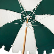 Luxury Umbrella with marine-grade fabric and hardwood pole, designed to withstand Canadian weather and provide ample shade.