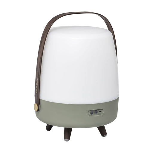 Kooduu Lite-up Play in Petroleum: portable Bluetooth speaker and LED lamp with warm light, wooden accents, and Nordic-inspired design.