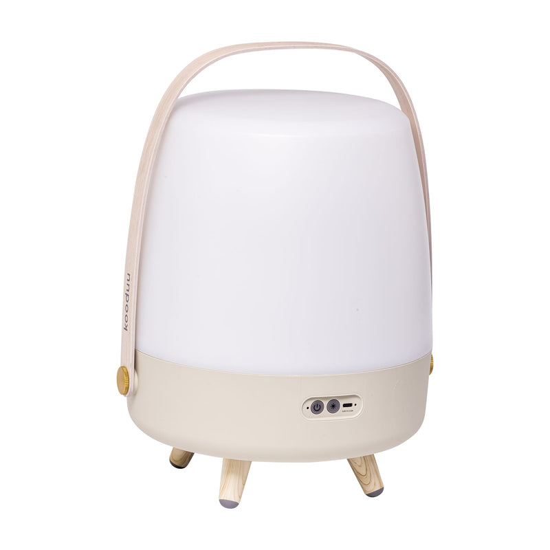 Kooduu Lite-up Play in Sand: portable Bluetooth speaker and LED lamp with warm light, wooden accents, and Nordic-inspired design.