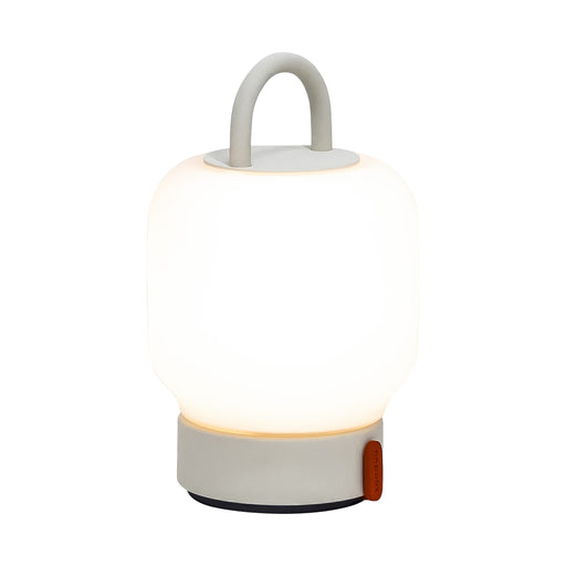 Kooduu Loome in Cloudy White: portable LED table lamp with dimmable warm light, 40-hour battery, and elegant lantern-style design.