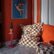 Cozy indoor bean bag with ultra-soft teddy fabric and a bold checkered design, filled in Canada.