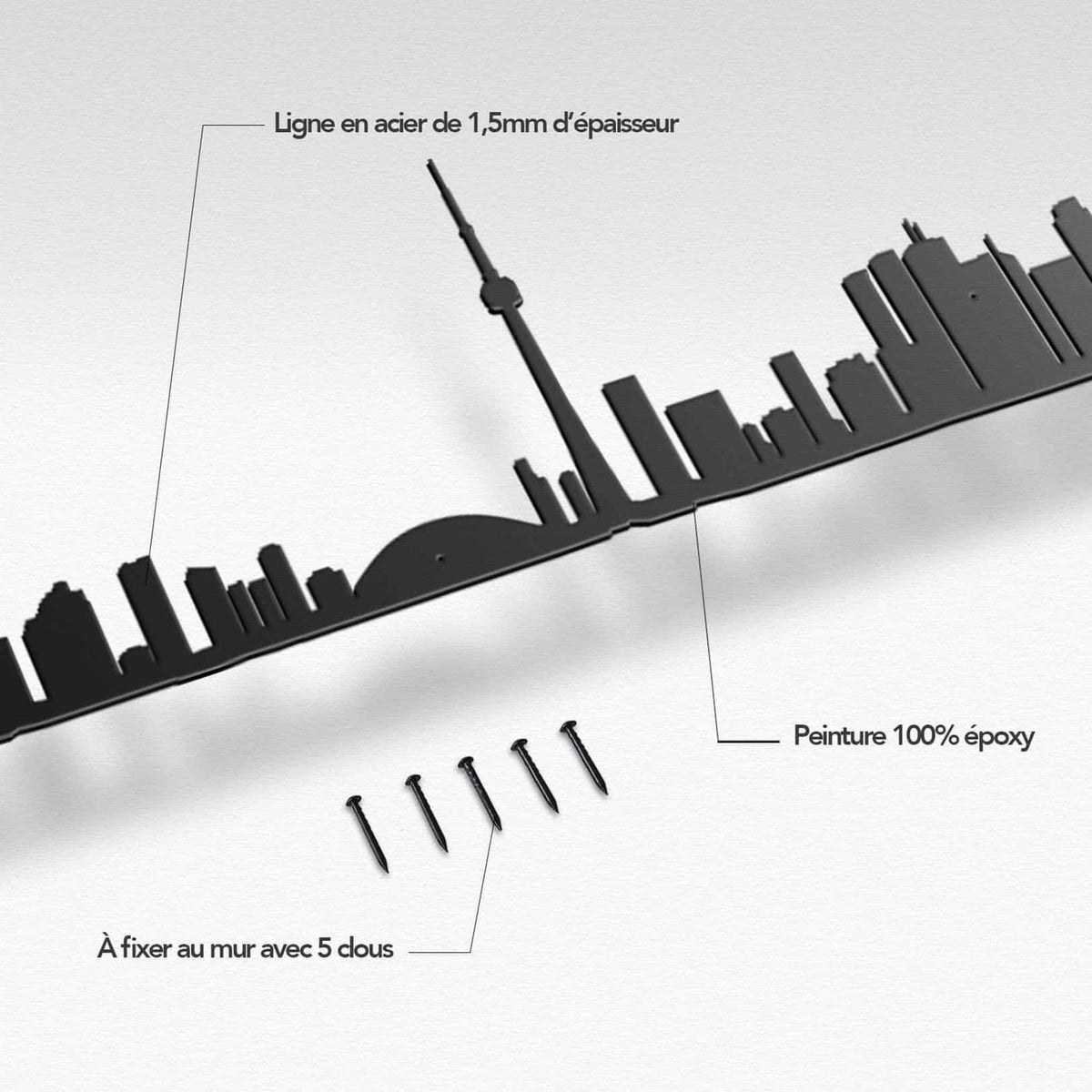Stylish Toronto Line silhouette highlights iconic landmarks like First Canadian Place in a sleek, modern design.