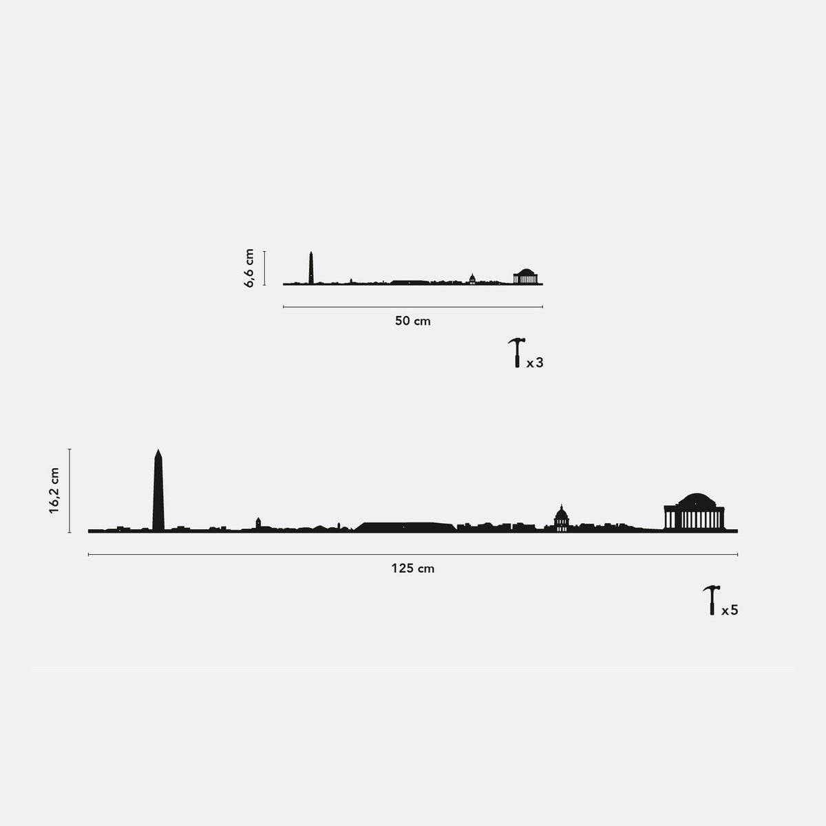 Elegant silhouette of Washington, D.C., blending historic and modern elements in 50 cm or 125 cm sizes.