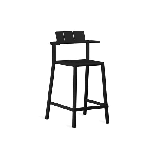 Yard counter stool with arms by TOOU Design in black, featuring a 68 cm seat height, ergonomic armrests, and stackable polypropylene design.