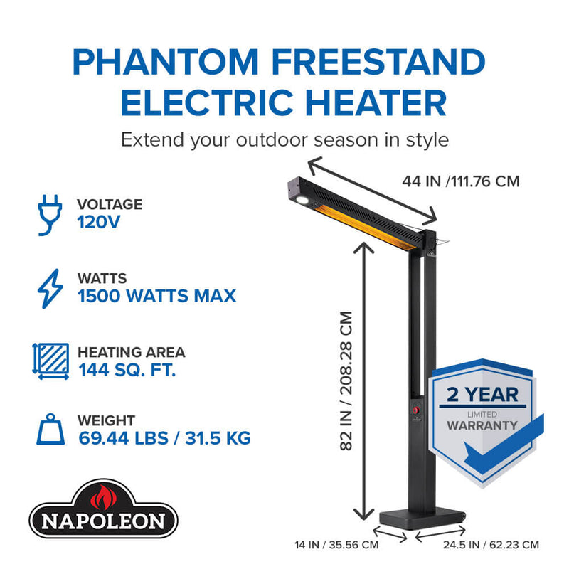 Napoleon Phantom Freestand Electric Patio Heater | 1500W Infrared Outdoor Heater